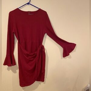 Red wrap dress with long sleeves